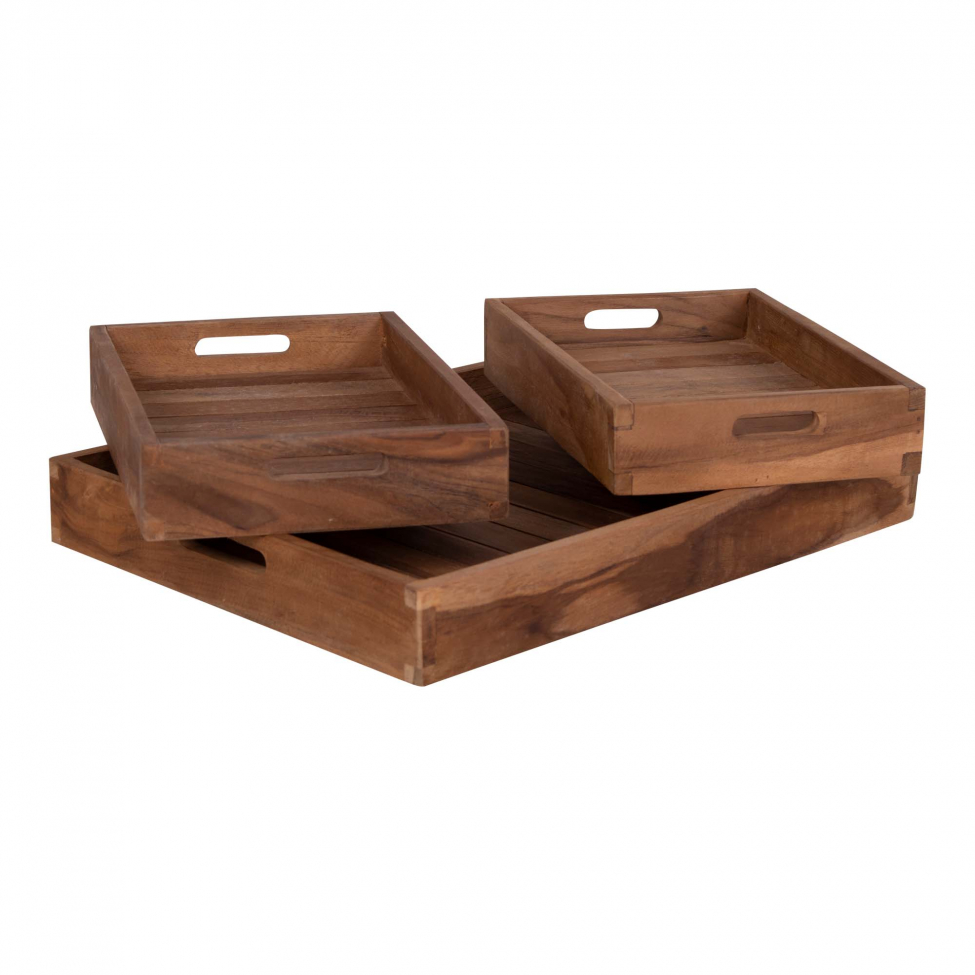 3-pack Dienblad 'Faro' - Teak/Natuurlijk