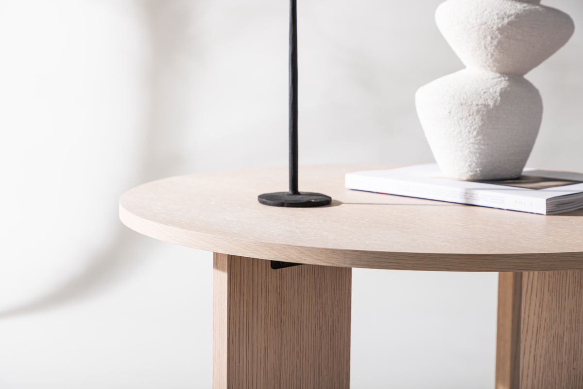 Salontafel 'Arvika' Rond 80cm - Witgepigmenteerd Eik