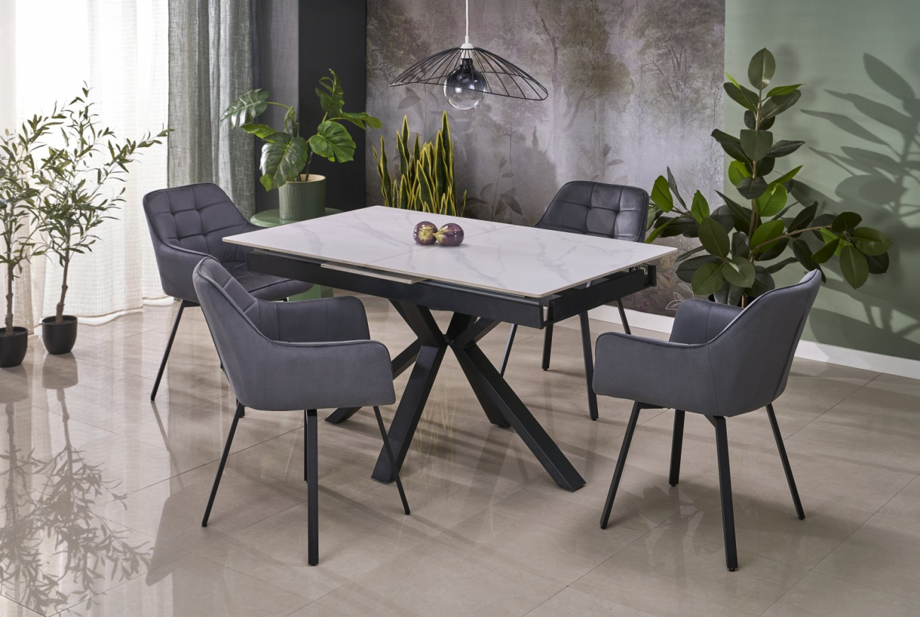 Eettafel 'Platan' 140-180cm - Wit/zwart