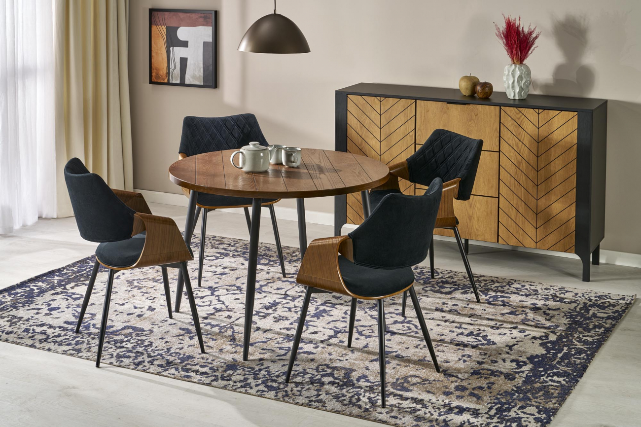 Eettafel 'Barry' Rond 105cm - Natuur/zwart