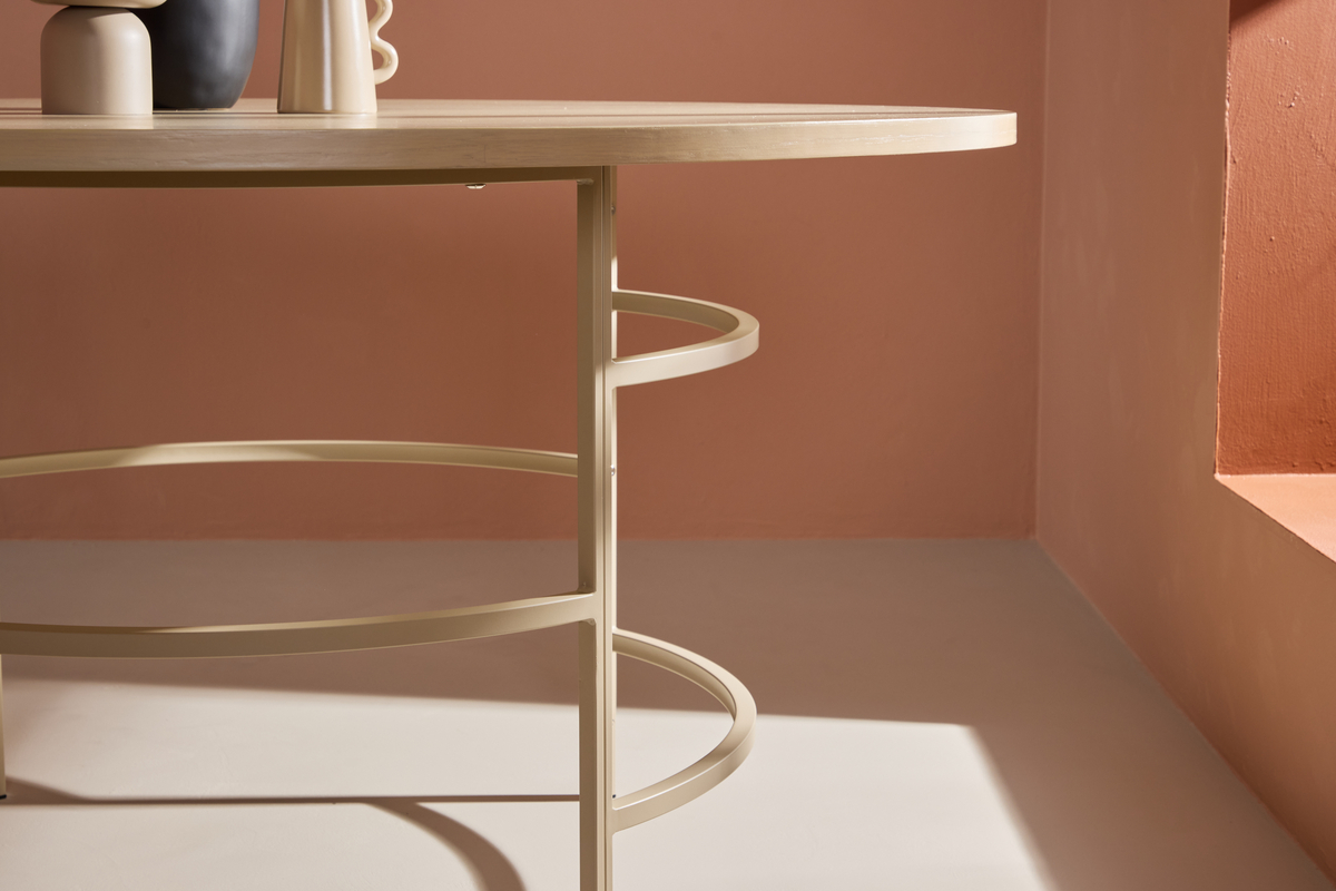 Eettafel 'Copenhagen' 140x74cm - Witgepigmenteerd/Goud