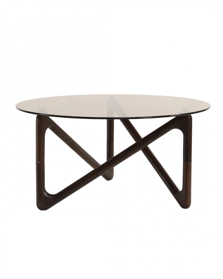 Salontafel 'Modica' Ø80 – Walnoot/Glas