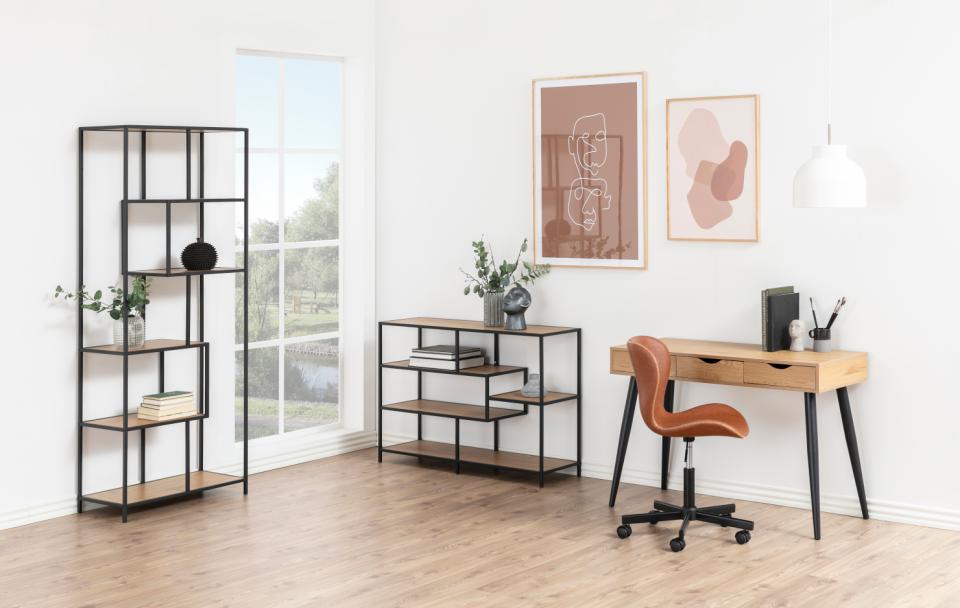 Boekenkast 'Seaford' 114x78cm - Natuurlijk/Zwart