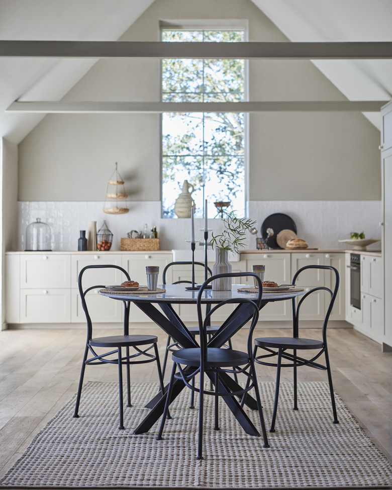 Eettafel 'Milan' rond 120cm - Wit/zwart