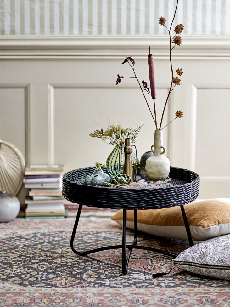 Salontafel 'Hattie' 60cm Rond - Zwart/Riet