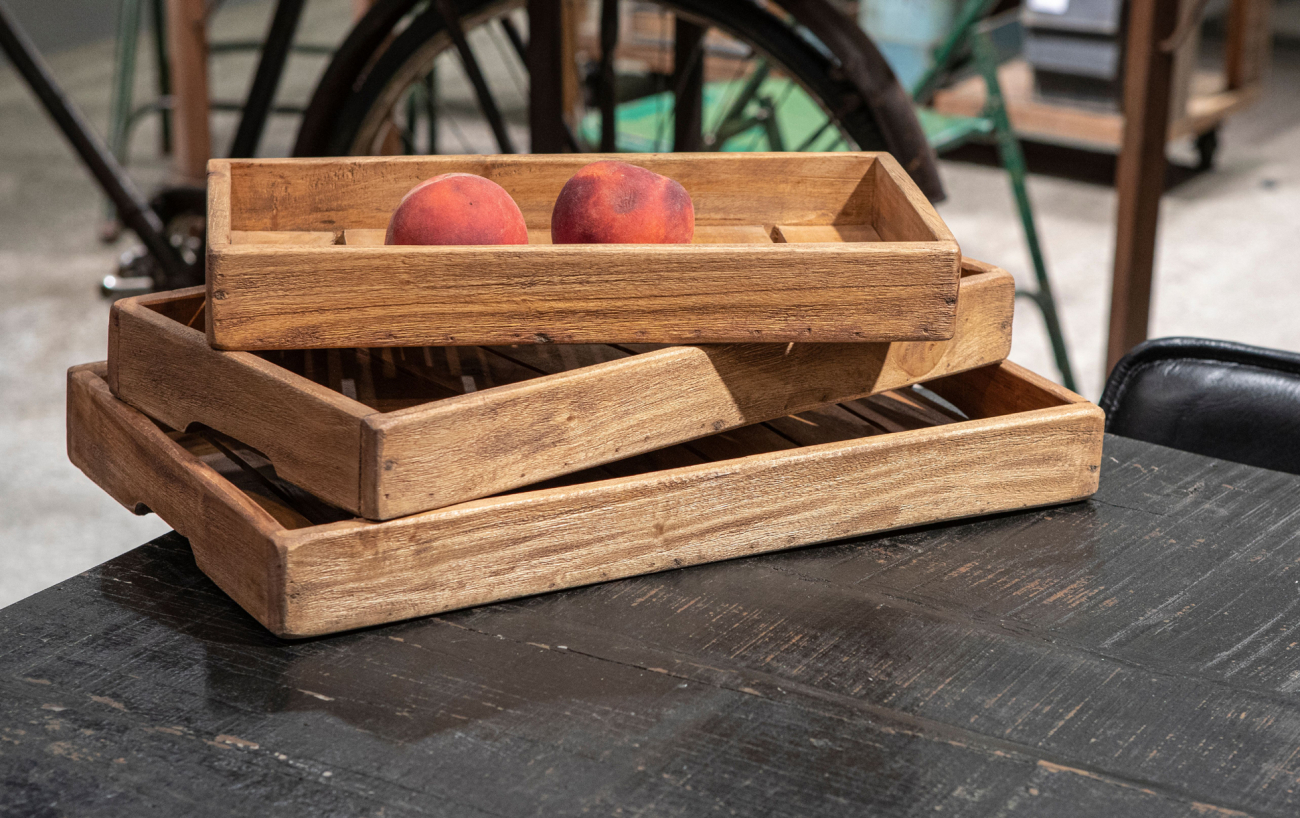 3-pack Houten dienblad 'Recycled' - Hout