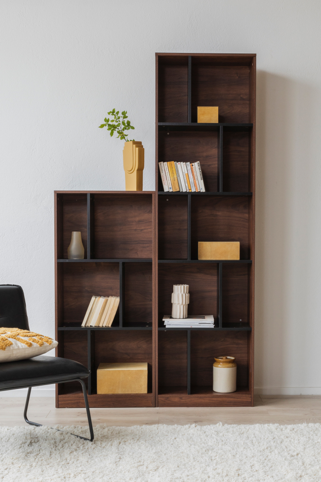 Boekenkast 'Colin' 60x210 - Noten/Zwart