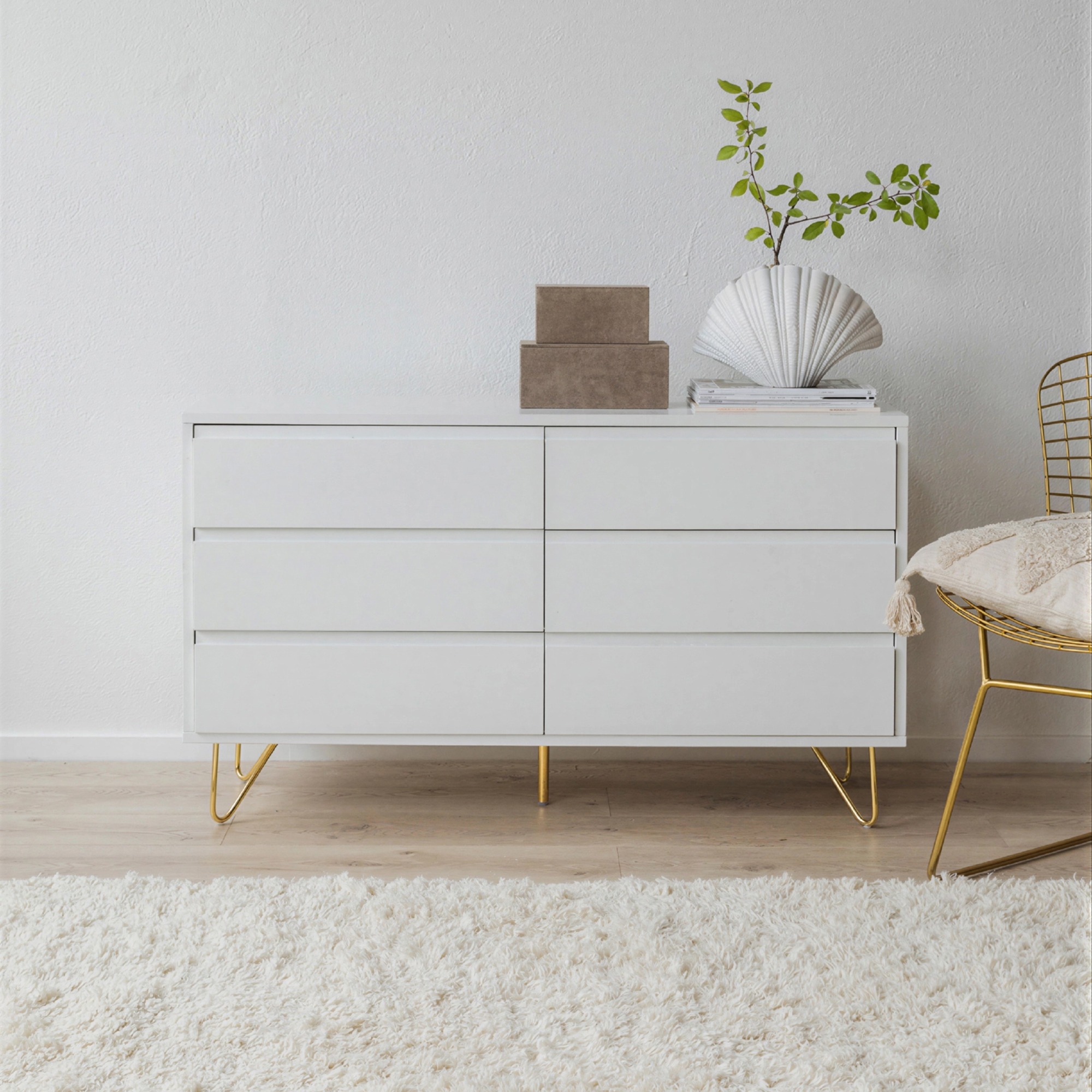 Dressoir 'Elle' 120x70 - Wit/Messing