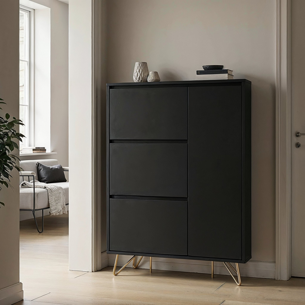 Schoenenkast 'Elle' - Zwart/Messing