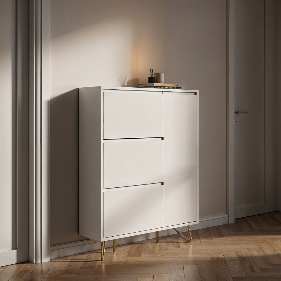 Schoenenkast 'Elle' - Wit/Messing