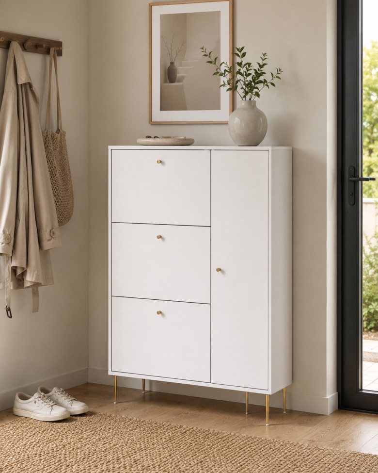 Schoenenkast 'Elle' - Wit/Messing