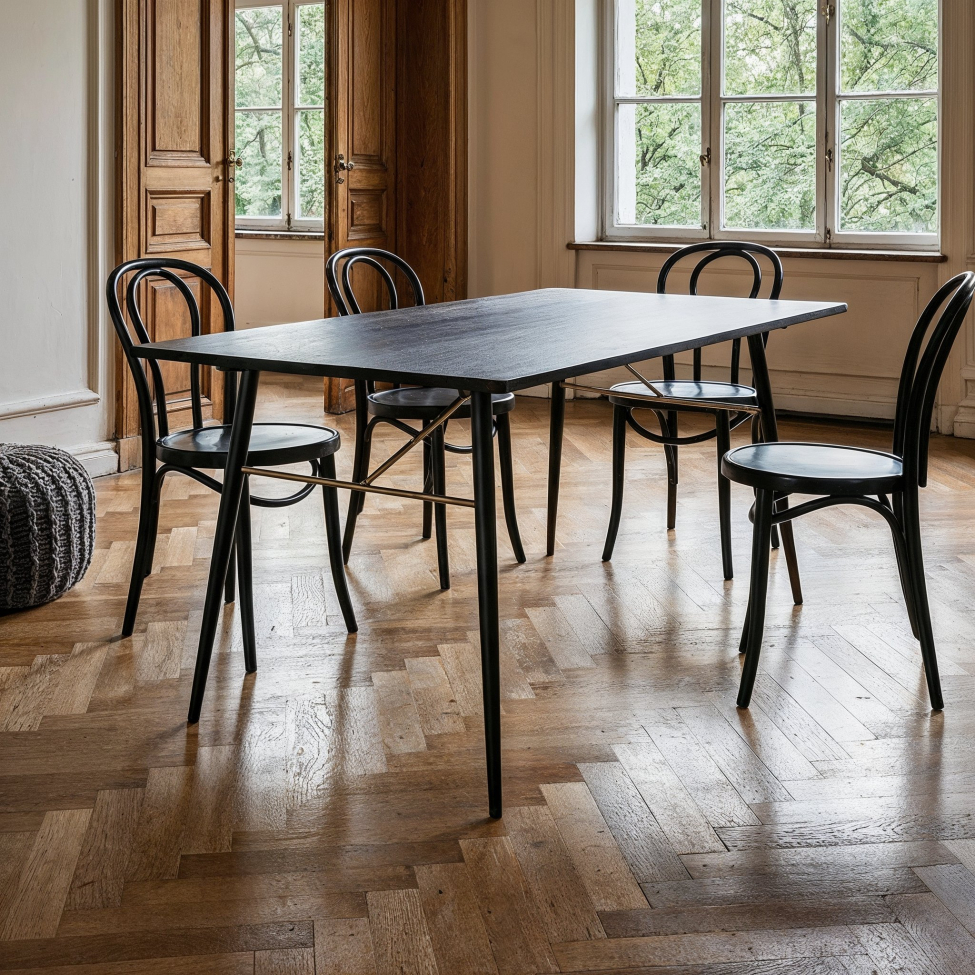 Eettafel 'Lux' 160x90cm - Zwart/Messing