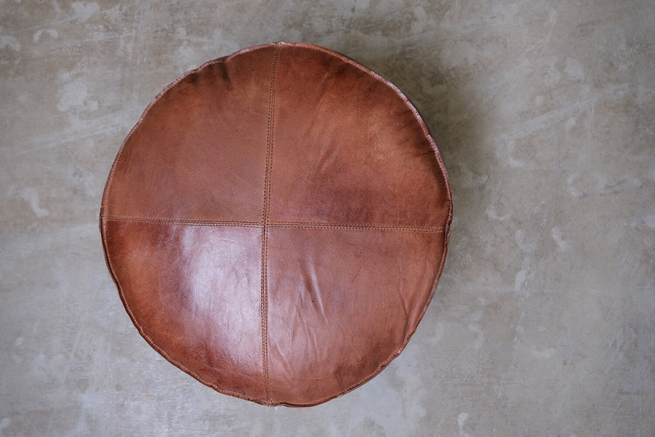 Leerpoef 'Olivia' Rond - Bruin