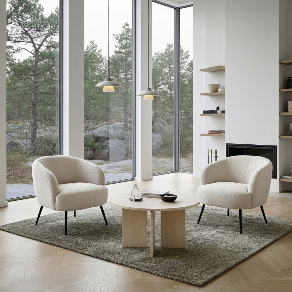 Fauteuil 'Capri' - Wit/Boucl&eacute;