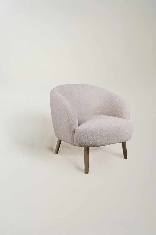 Fauteuil 'Capri' met houten poten - Beige/Bouclé