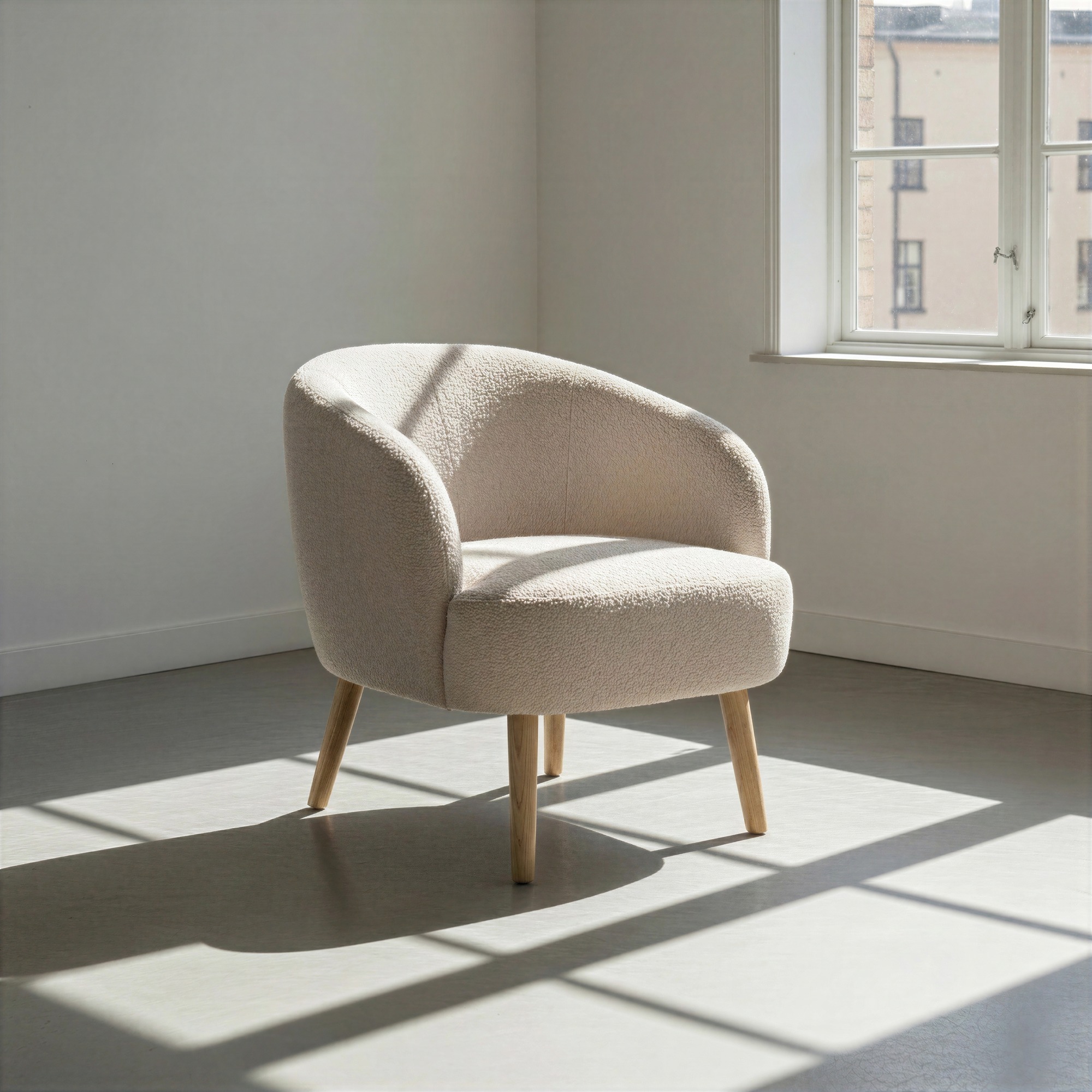 Fauteuil 'Capri' met houten poten - Beige/Bouclé