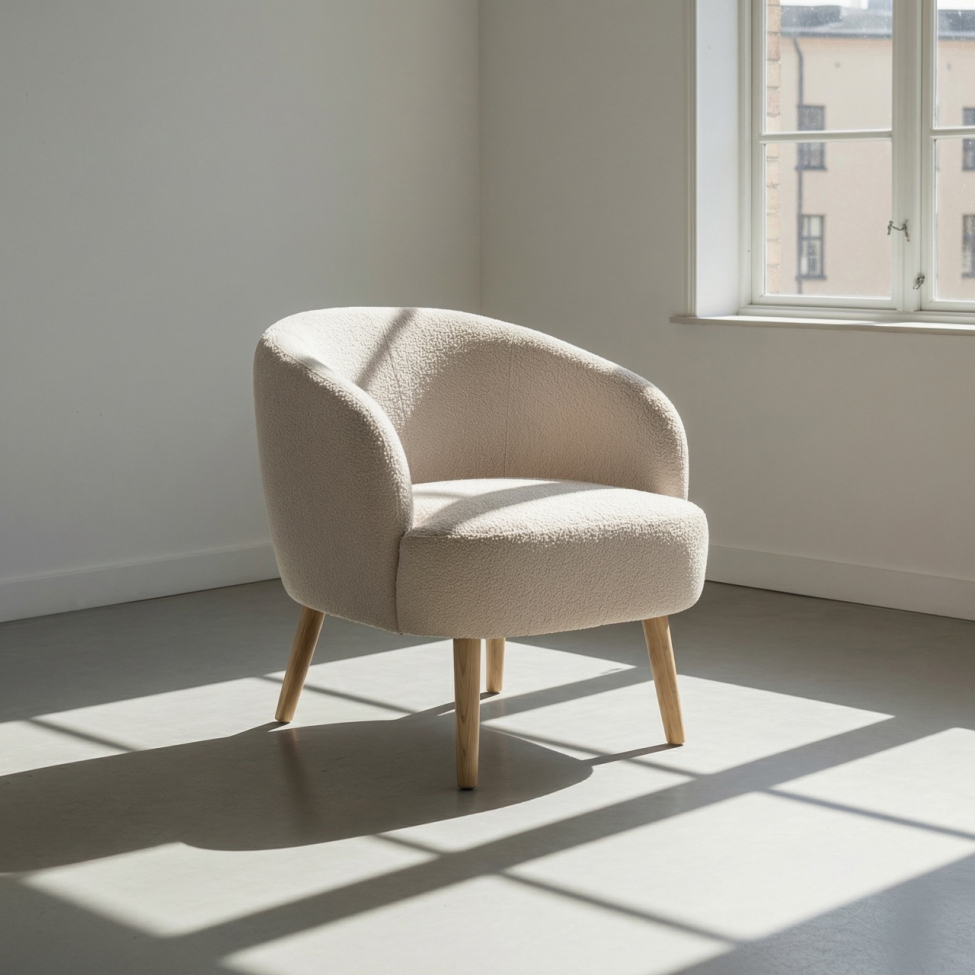 Fauteuil 'Capri' met houten poten - Beige/Boucl&eacute;