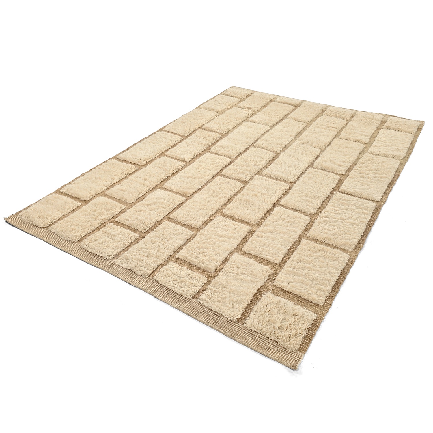 Hoogpolig Vloerkleed 'Leknes Handgeweven Wol' - Beige