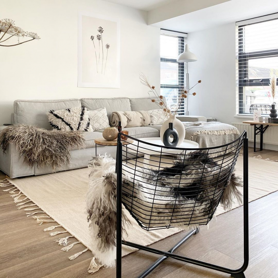 Wollen kleed 'Malana' 240x240cm - Beige