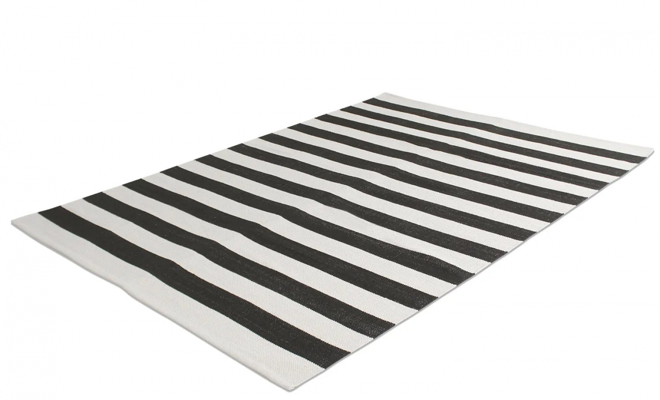 Katoenen tapijt 'Nilo' 80x300cm - Wit/Zwart