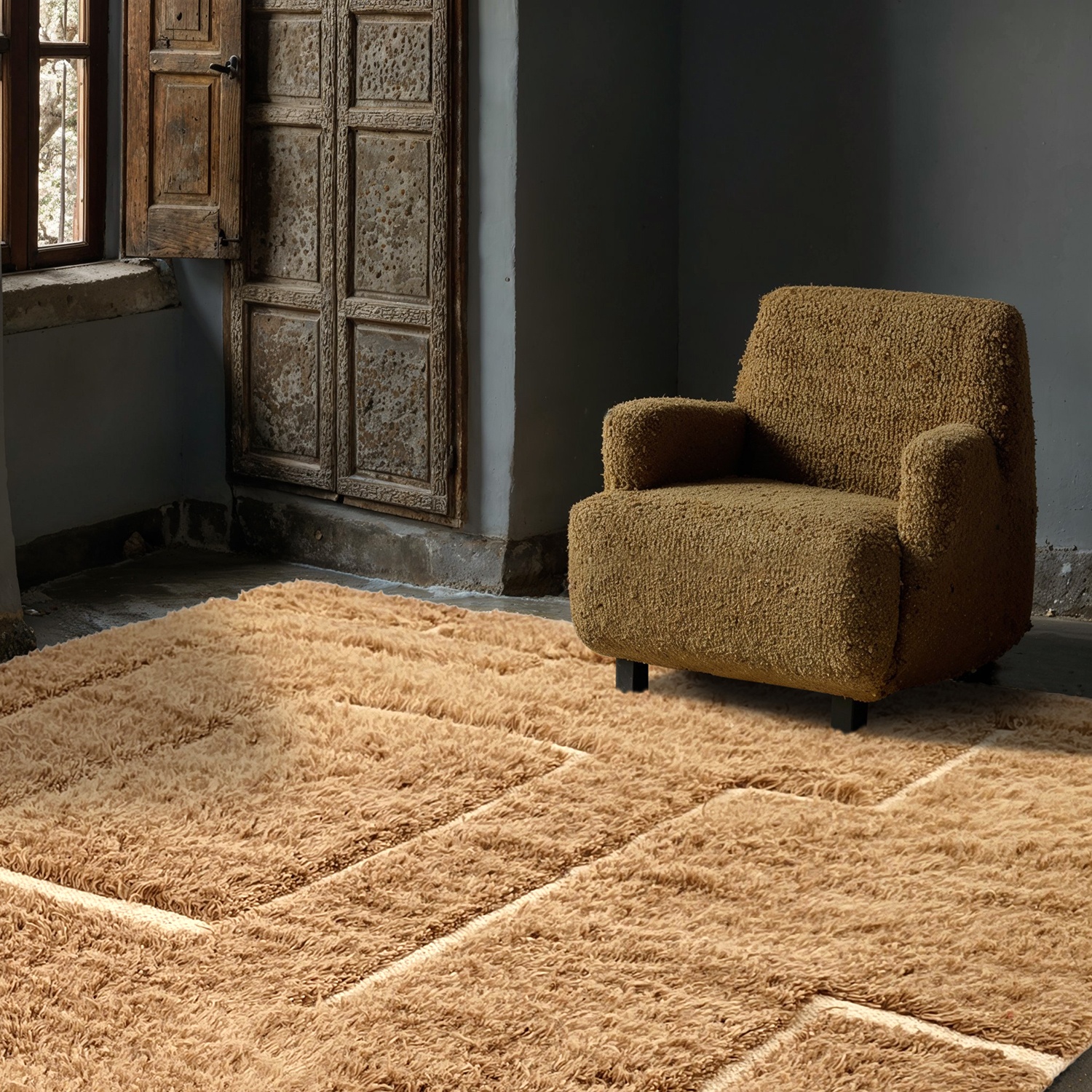 Hoogpolig Vloerkleed 'Kiberg Handgeweven Wol' - Beige