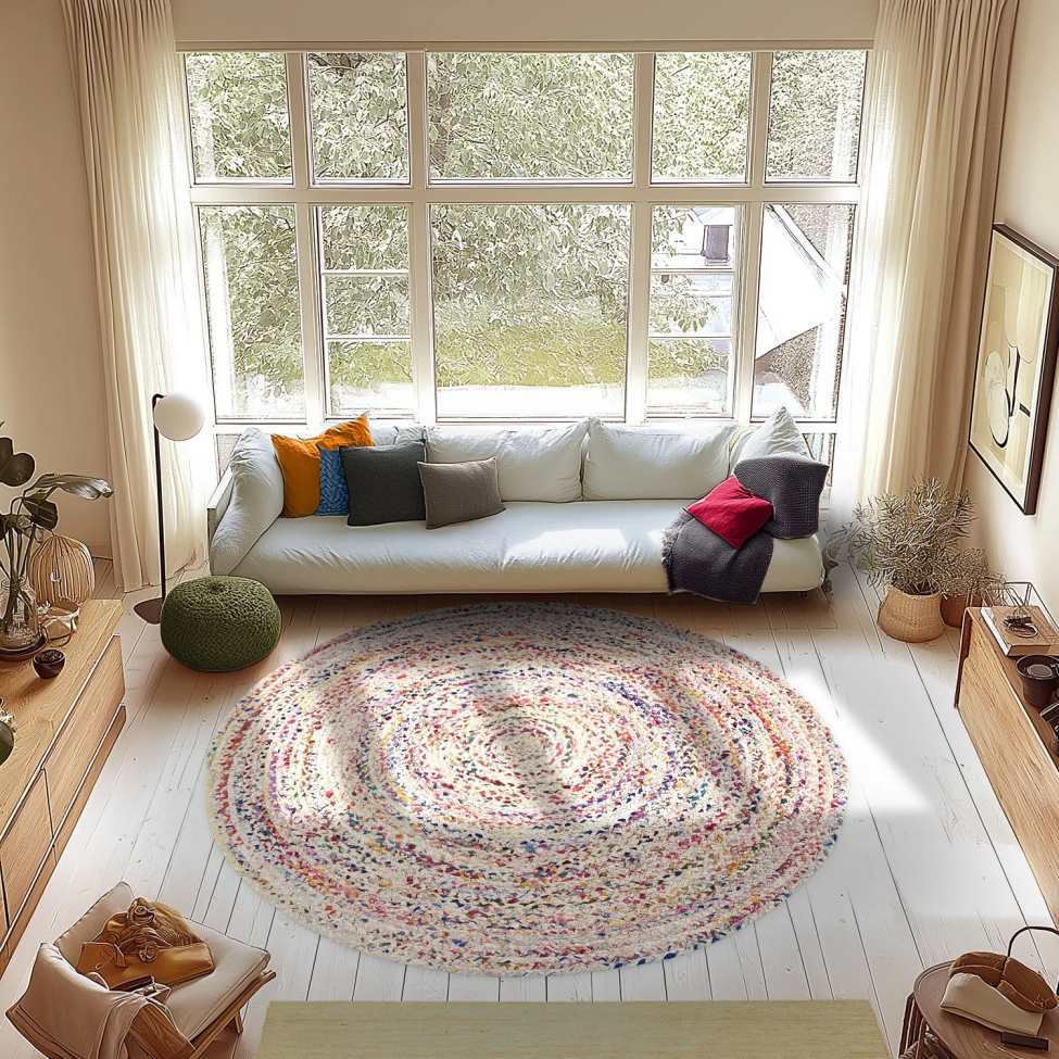 Ronde tapijt 'Flätan' 200cm - Wit/Multi