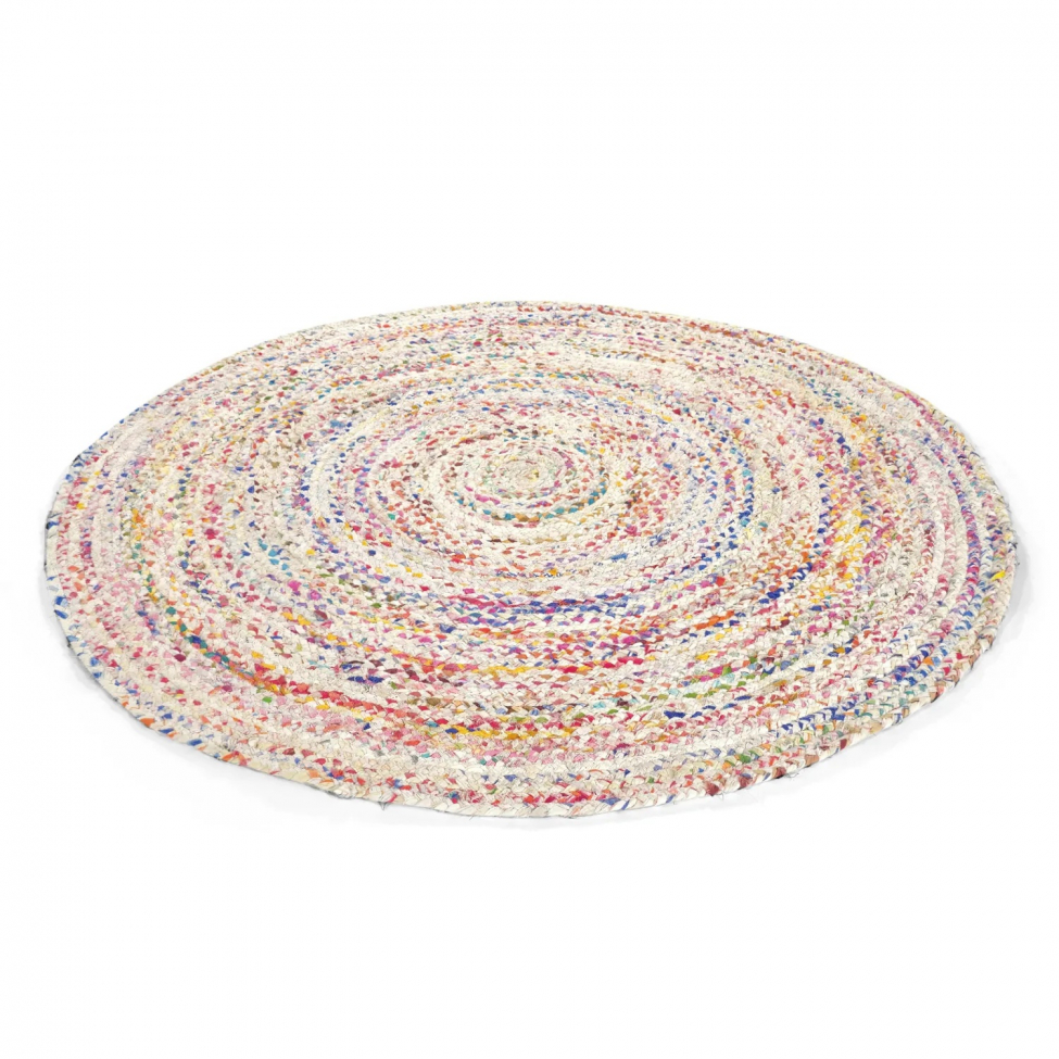 Ronde tapijt 'Flätan' 200cm - Wit/Multi