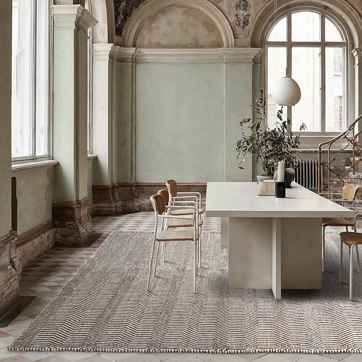 Wollen vloerkleed 'Larkana' - Bruin/wit
