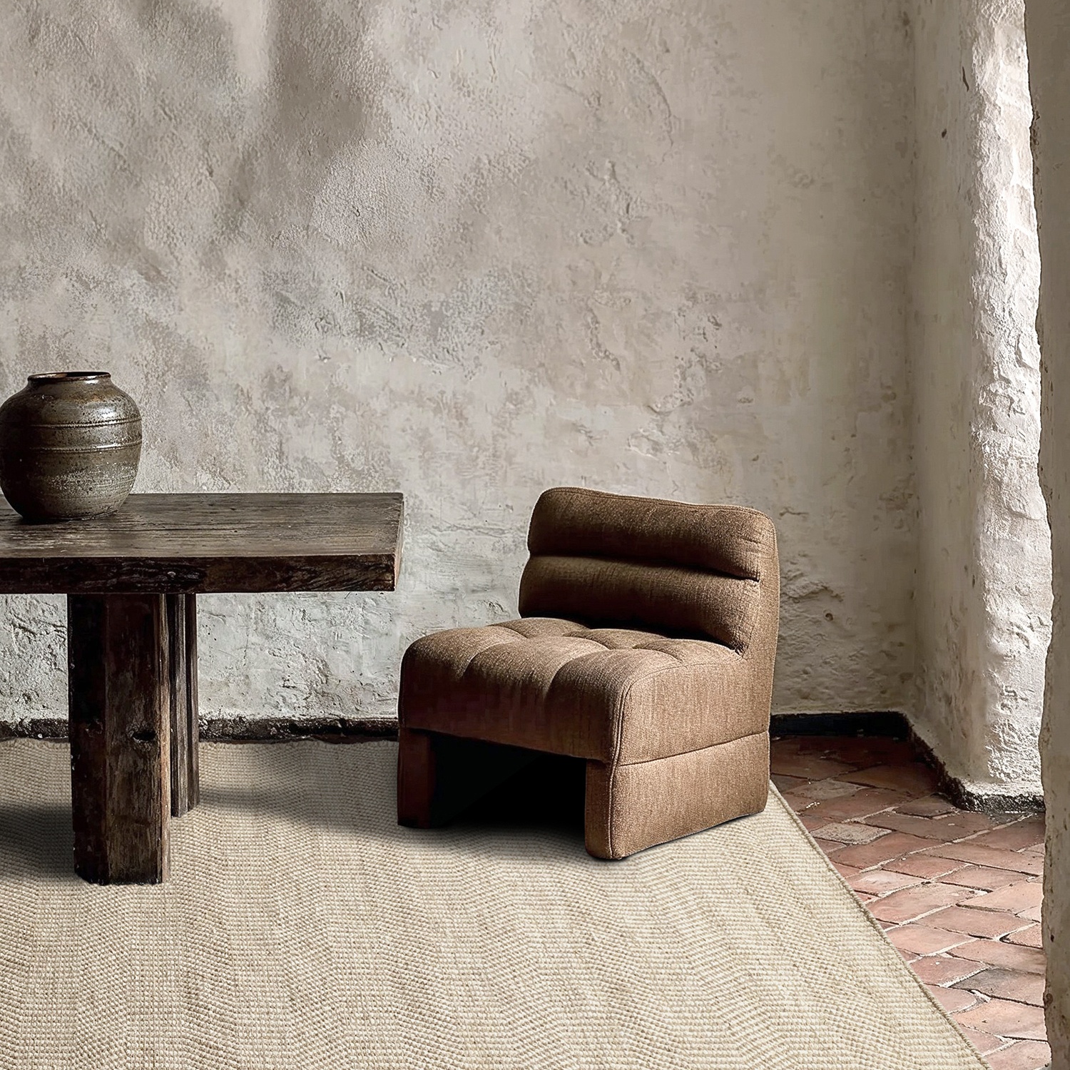 Wollen vloerkleed 'Larkana' - Beige/wit