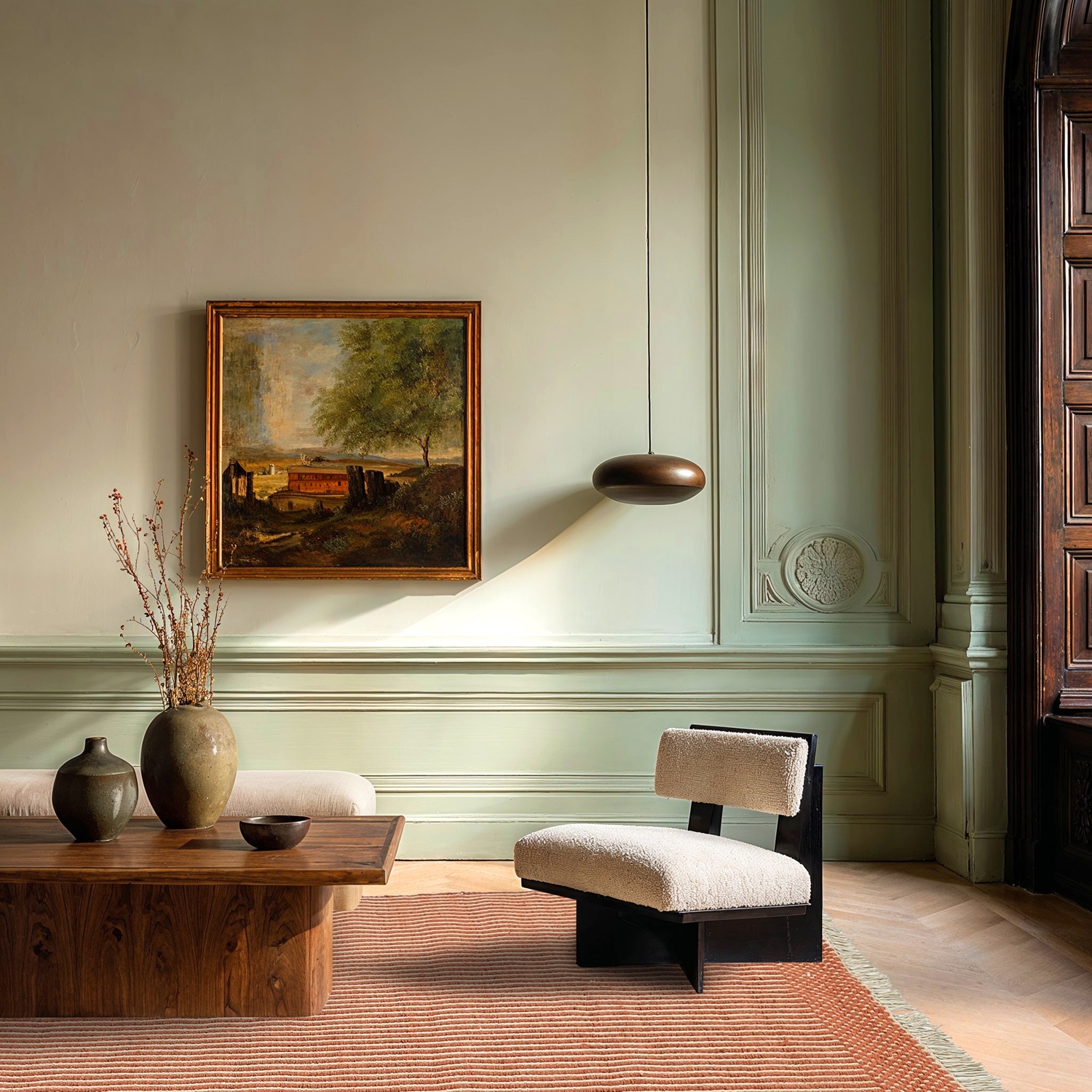 Wollen vloerkleed 'Arbil' - Terracotta/wit