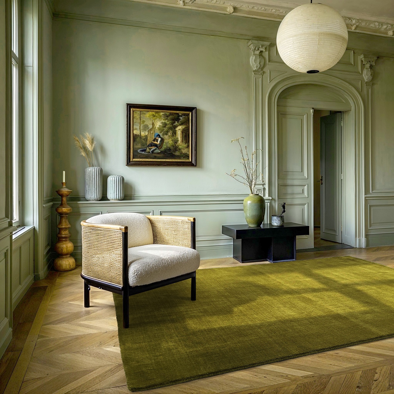 Wollen vloerkleed 'Rozen Handloom Wool Premium' - Groen