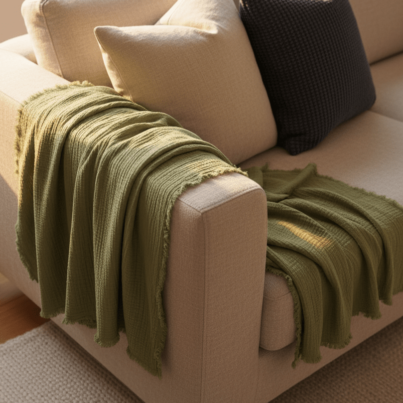 Mousseline deken 'Dorena' 130x170cm - Groen