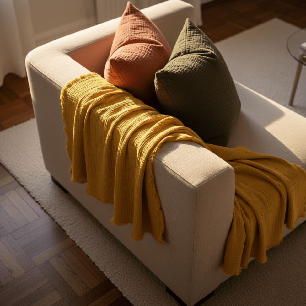 Mousseline deken 'Dorena' 130x170cm - Geel