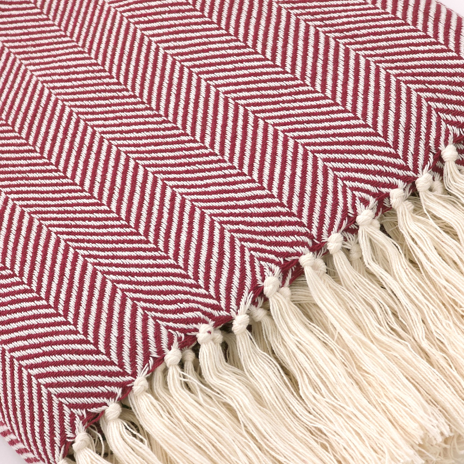 Katoenen deken 'Denisa Fishbone' 130x170cm - Rood/wit