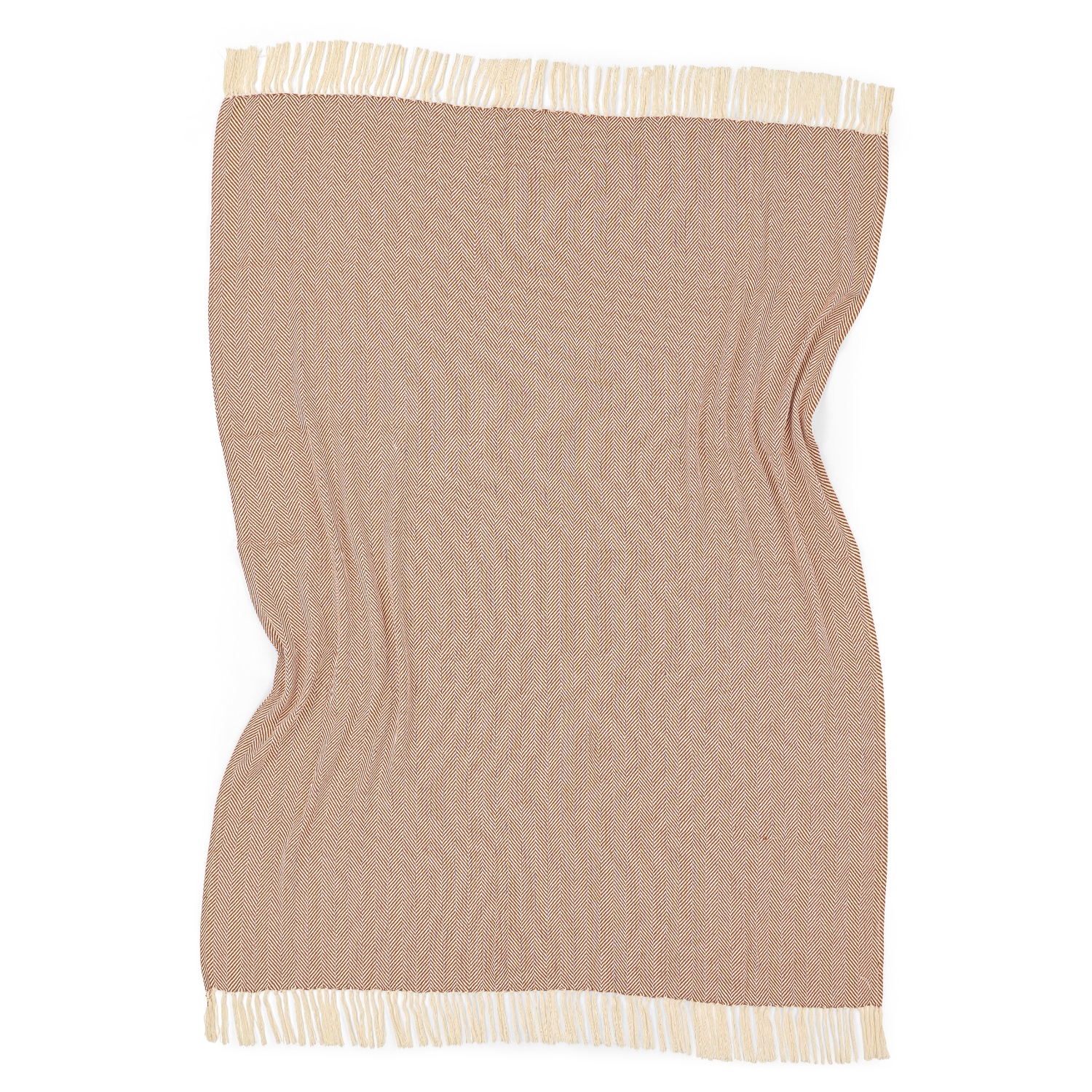 Katoenen deken 'Denisa Fishbone' 130x170cm - Bruin/wit