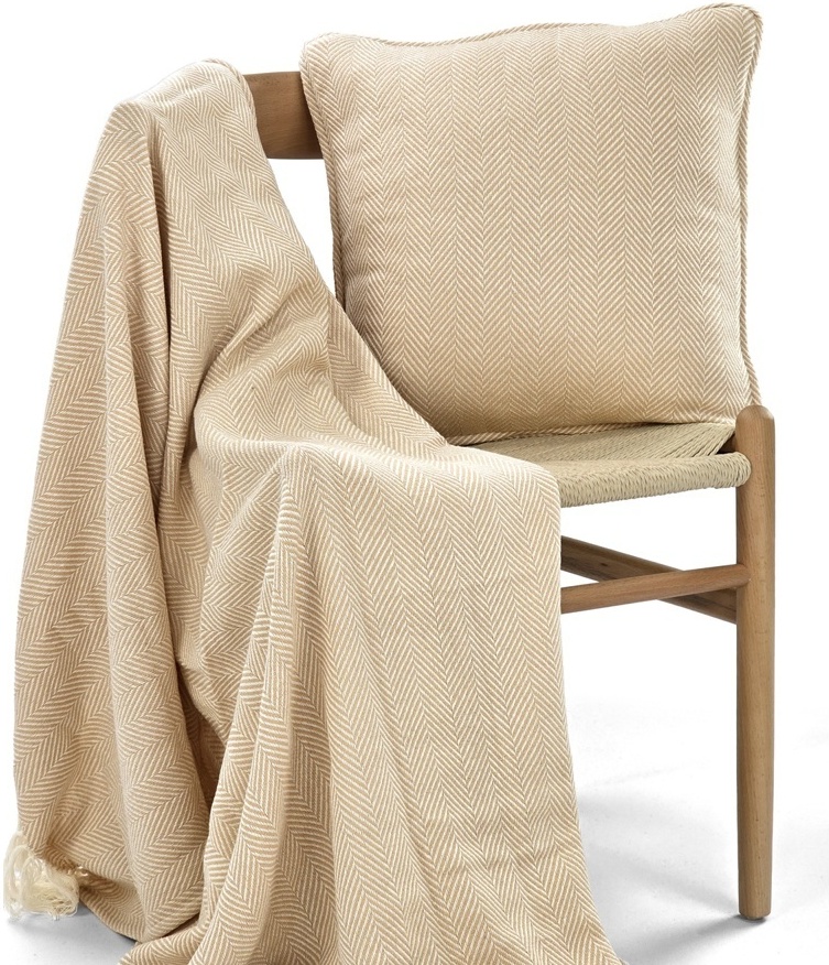 Kussenhoes 'Denisa Fishbone' 45x45cm - Beige/wit