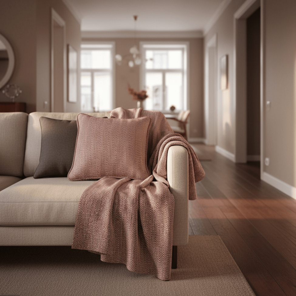 Kussenhoes 'Denisa Fishbone' 45x45cm - Rood/wit