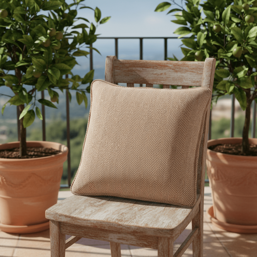 Kussenhoes 'Denisa Fishbone' 45x45cm - Bruin/wit