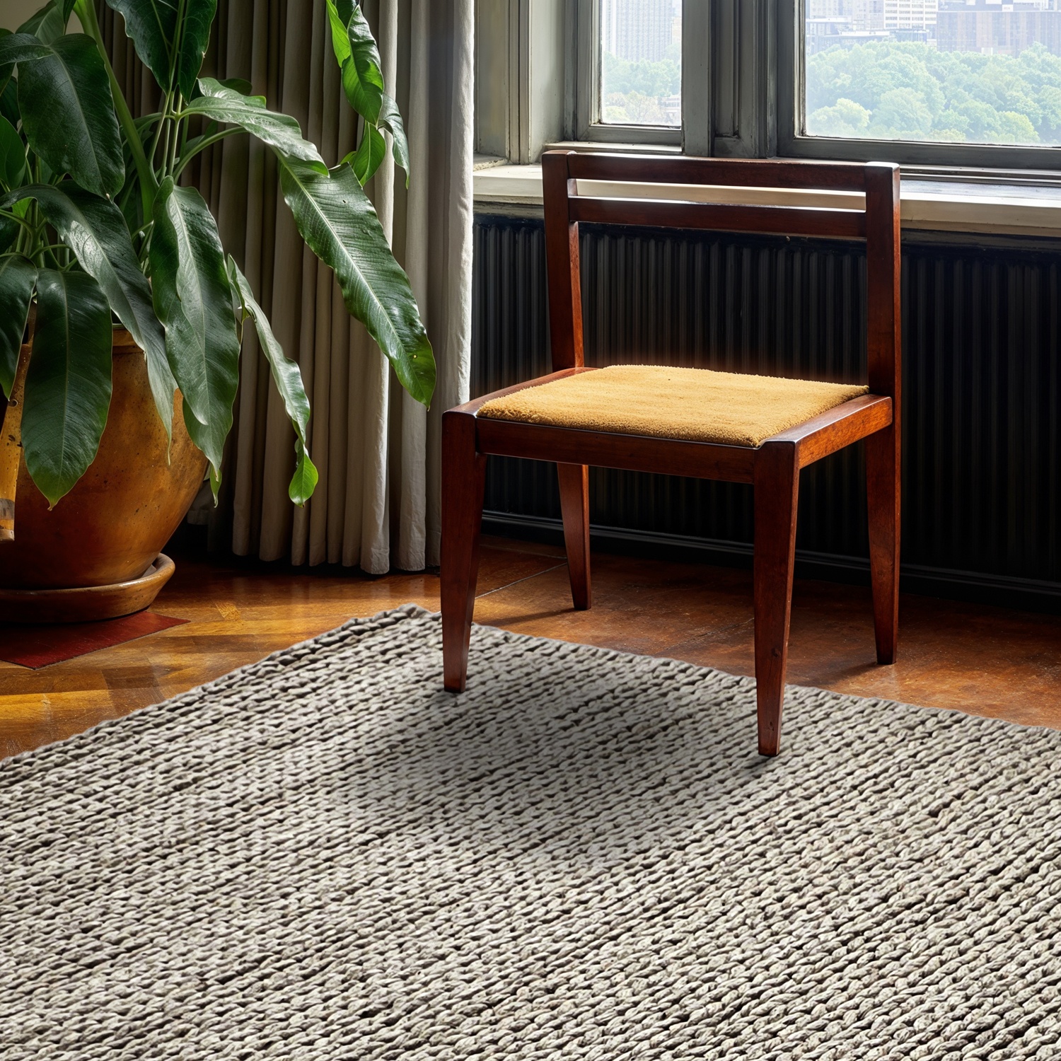 Wollen vloerkleed 'Talvia Braided Wool' - Grijs