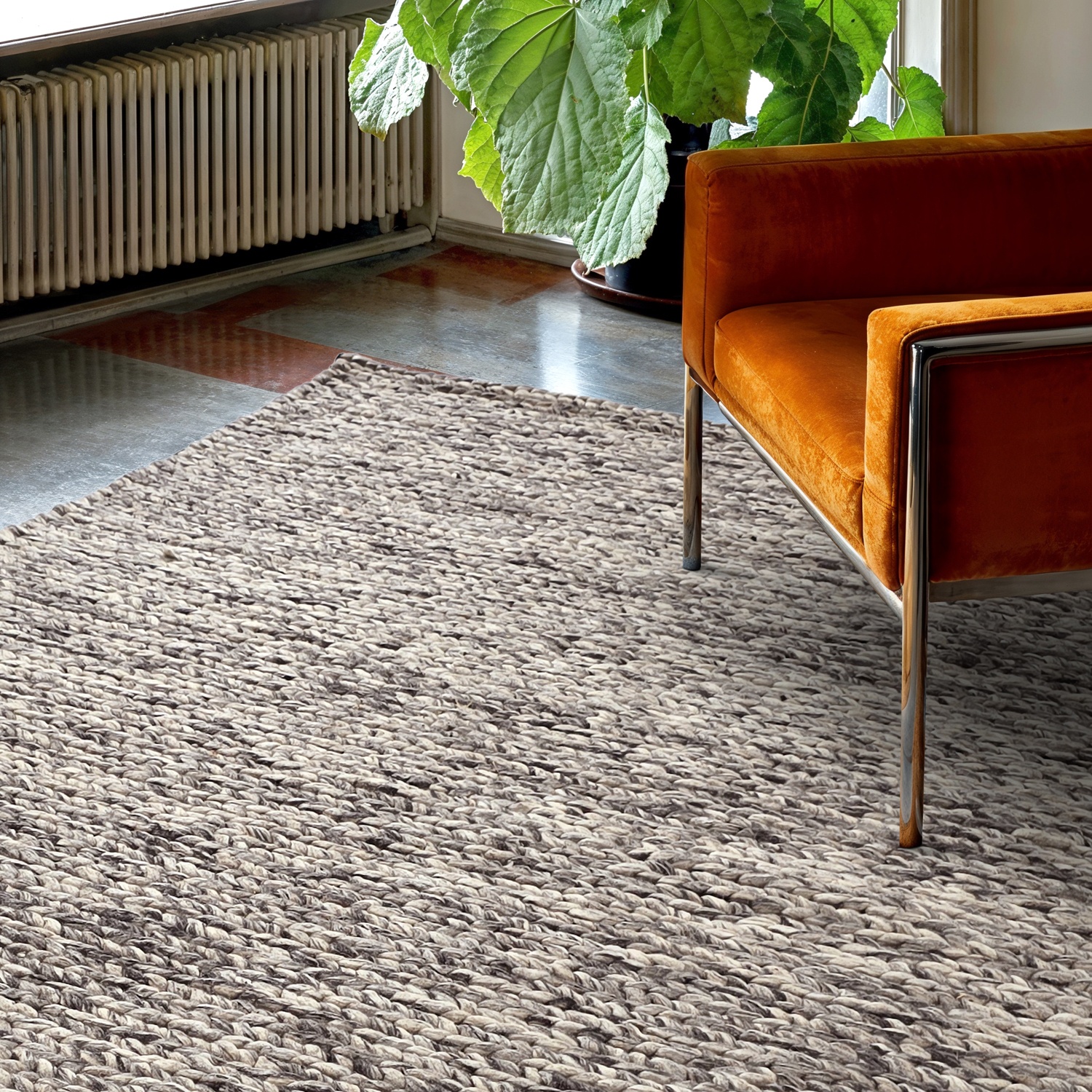 Wollen vloerkleed 'Talvia Braided Wool' - Donkergrijs
