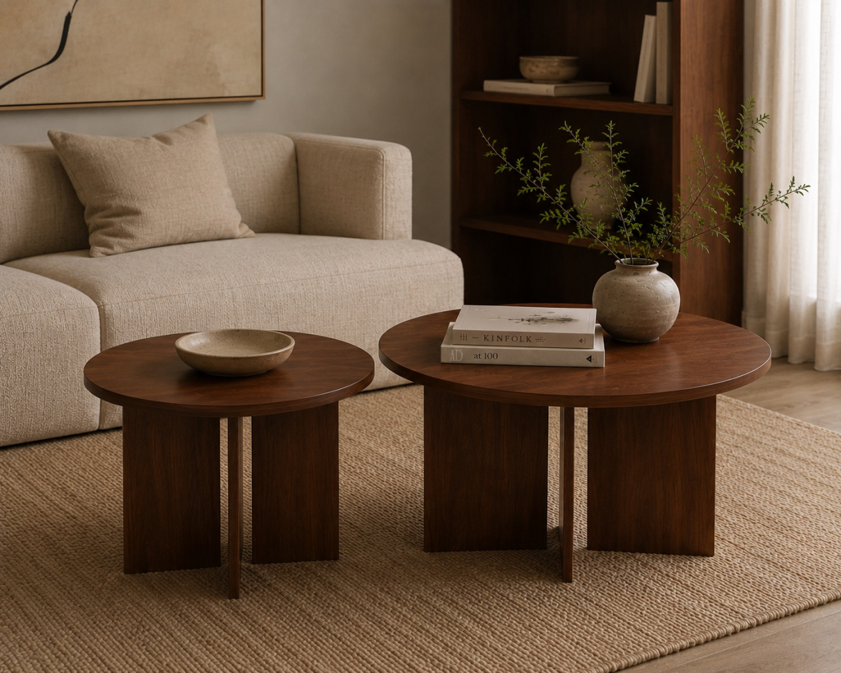 Salontafel 'Créme' Rond 75cm - Walnoot