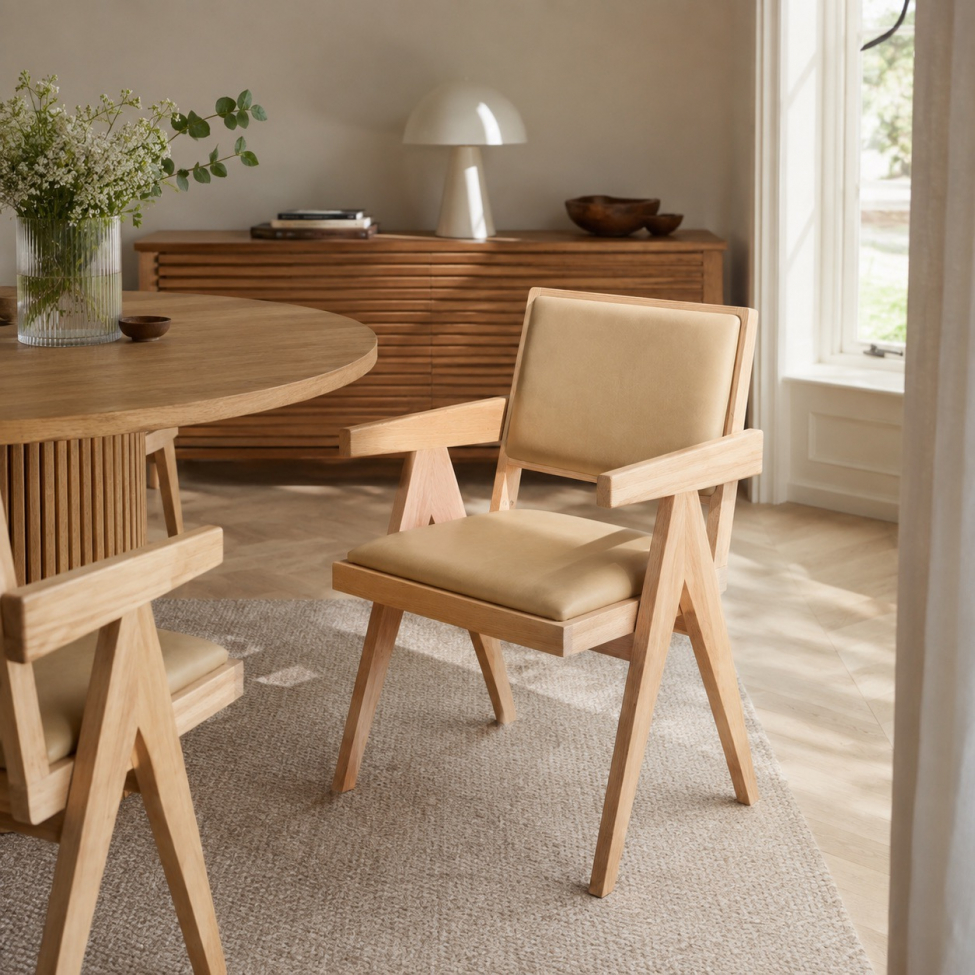 Armstoel 'Jean' - Witgepigmenteerd eiken/Beige