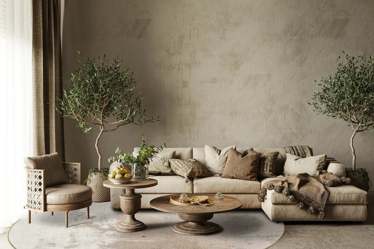 Ronde tapijt 'Bornos' 160cm - Beige/Grijs