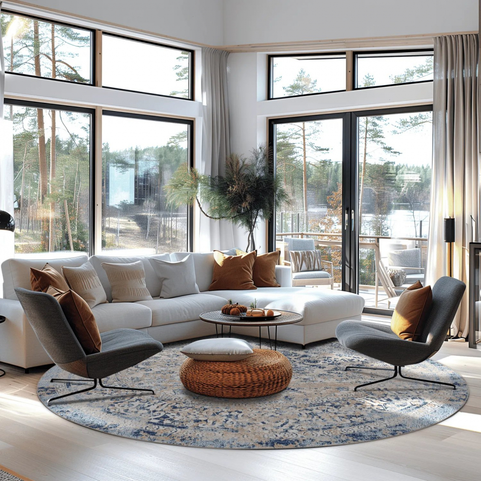 Ronde tapijt 'Denizli' 240cm - Blauw
