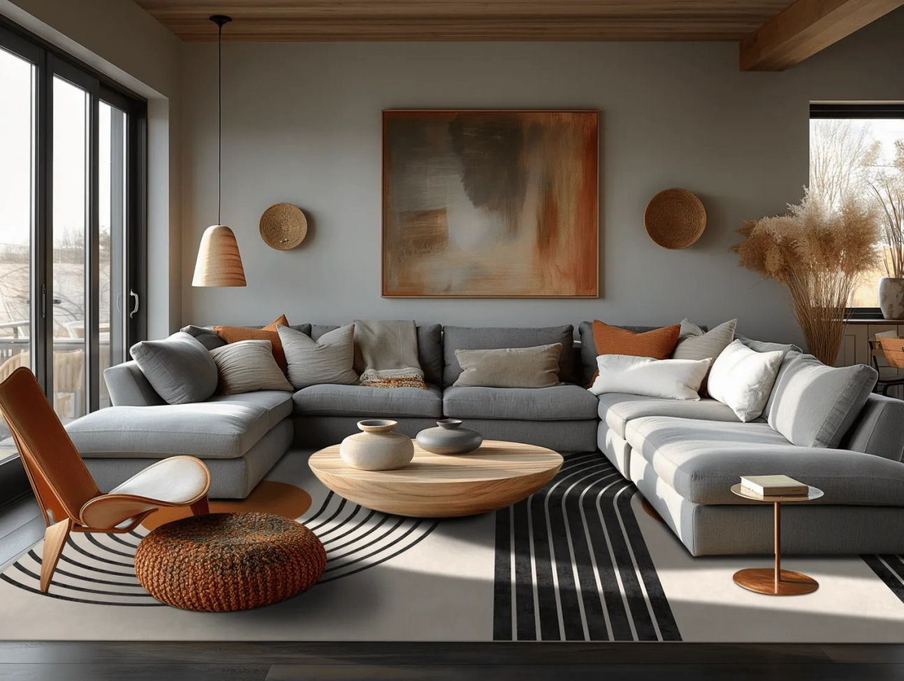 Wiltonkleed 'Moudania' 160x230cm - Beige/Zwart/Oranje
