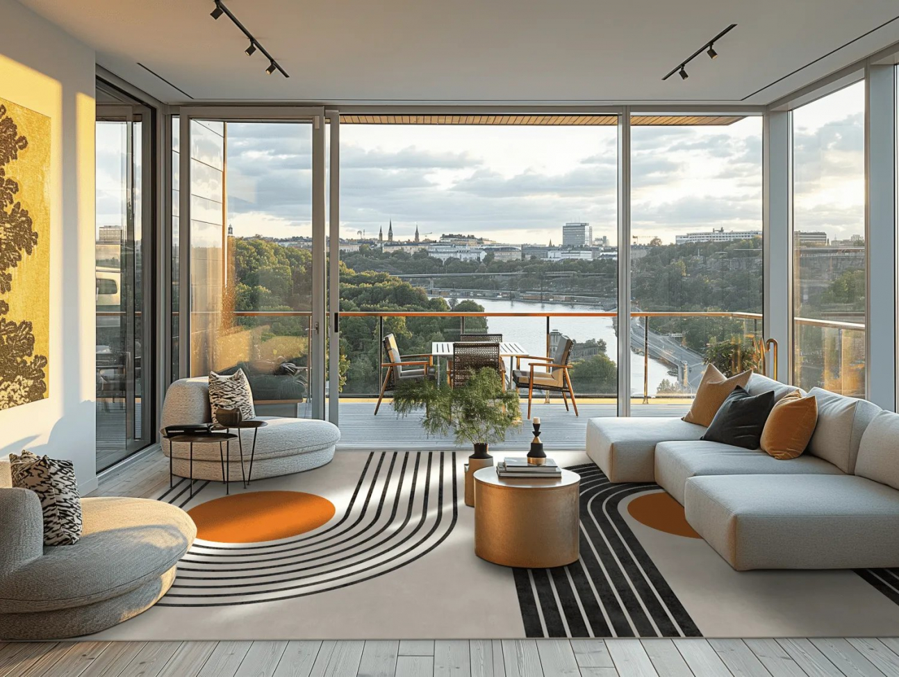 Wiltonkleed 'Moudania' 80x250cm - Beige/Zwart/Oranje