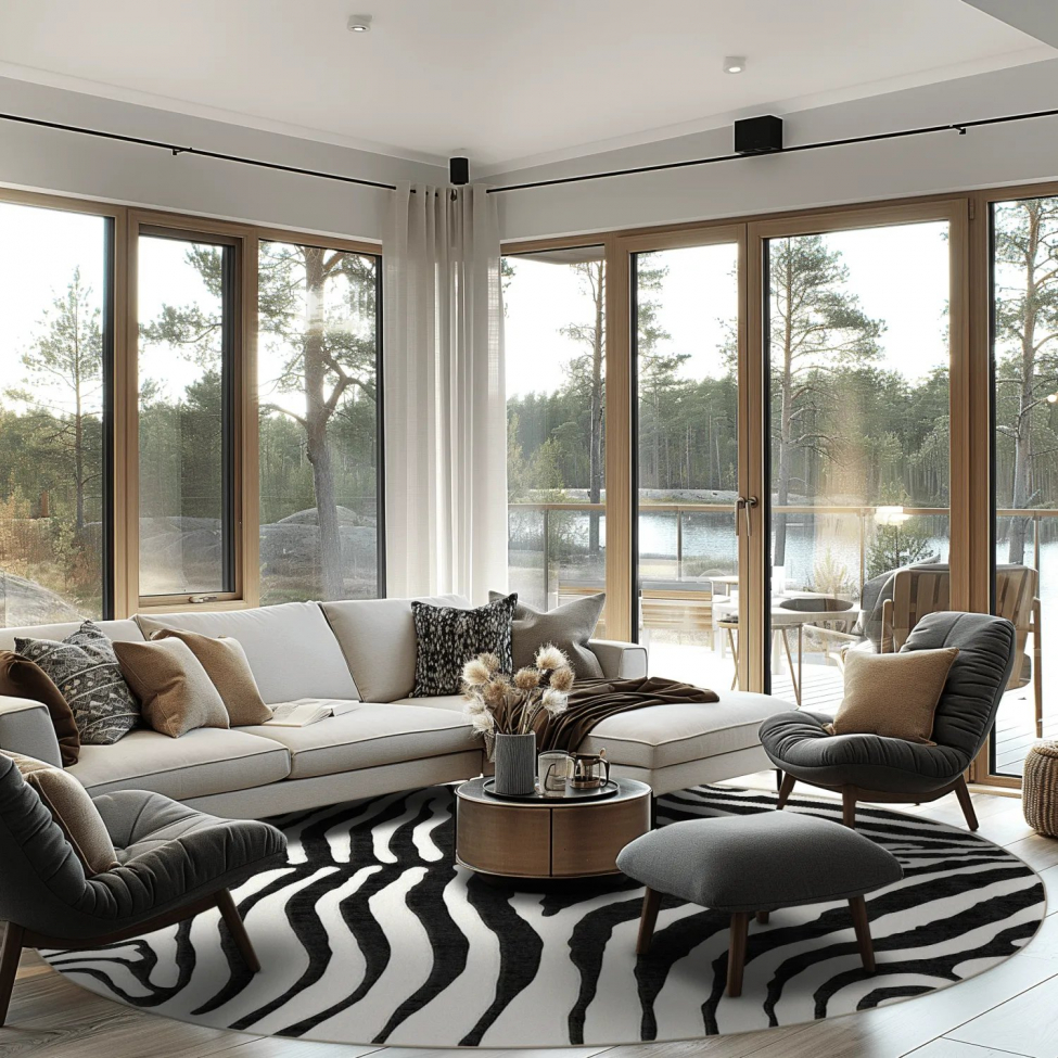Ronde mat 'Zebra' 240cm - Zwart/Wit