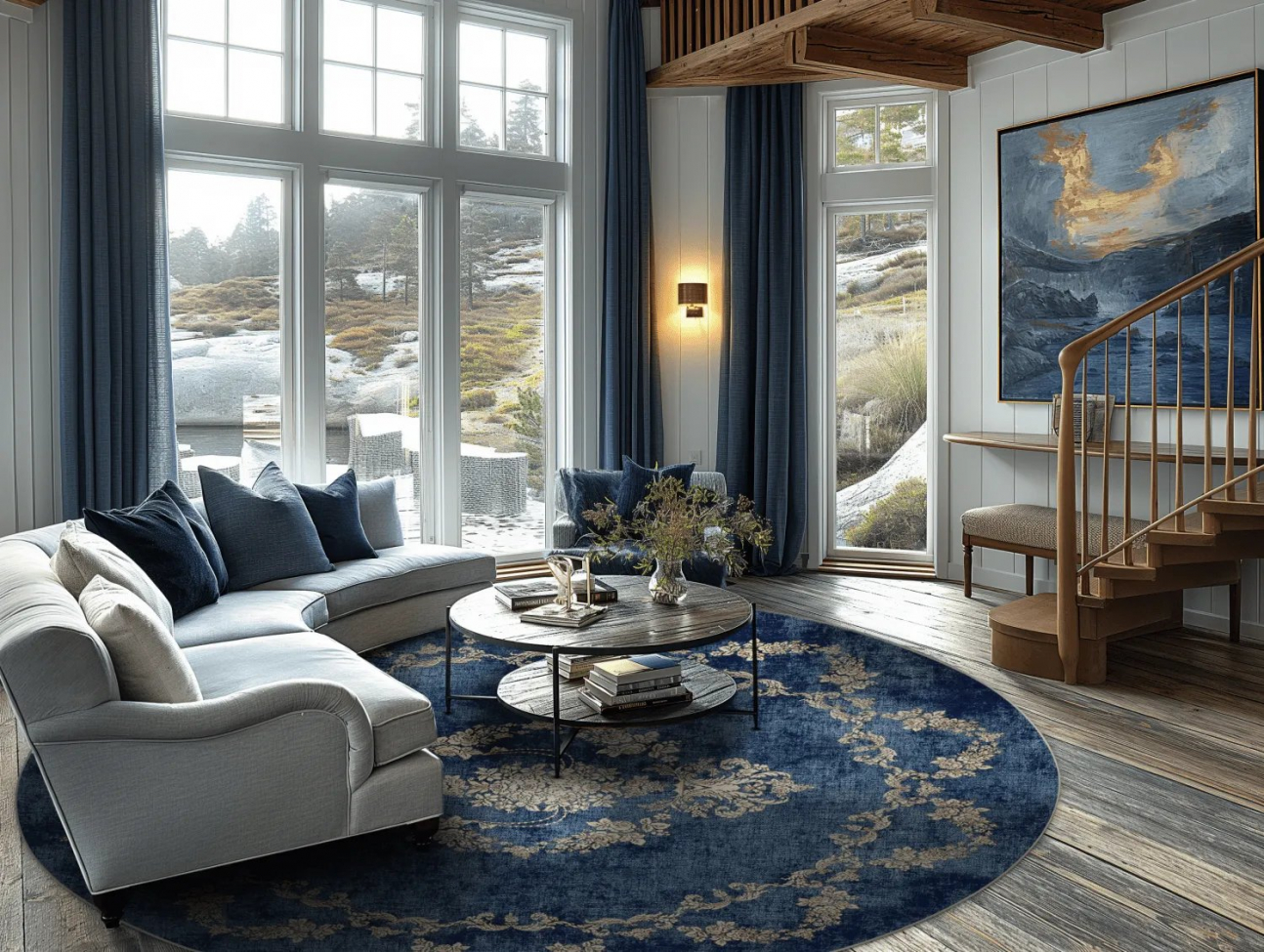 Rond tapijt 'Taknis' 240cm - Blauw