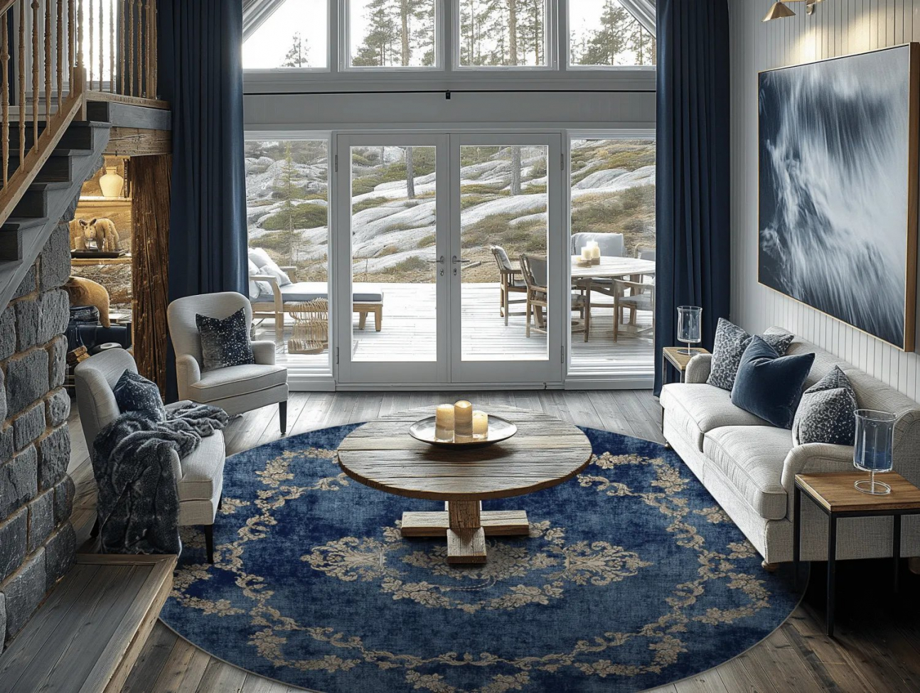 Rond tapijt 'Taknis' 120cm - Blauw