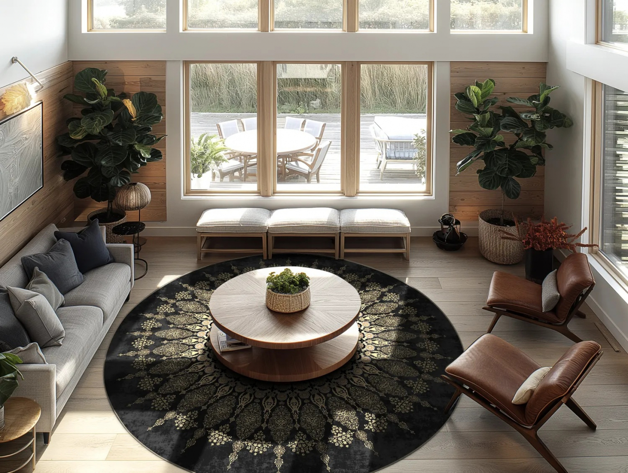 Rond tapijt ' Sandrigo' 120cm - Zwart/Goud